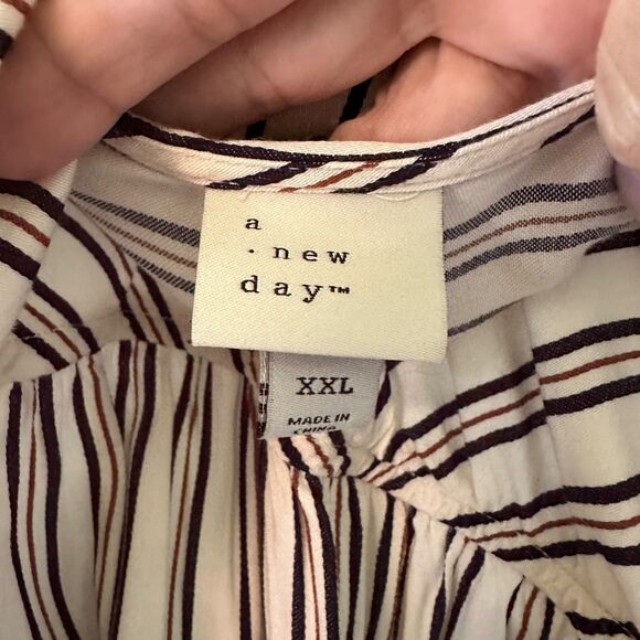 A New Day Cream Sleeveless Dress Rust Red / Brown Blue Stripes Size XXL - Picture 7 of 7